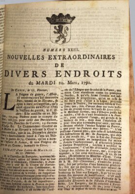 Nouvelles extraordinaires de divers endroits Dienstag 20. März 1792