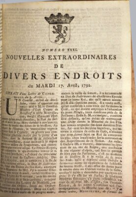 Nouvelles extraordinaires de divers endroits Dienstag 17. April 1792