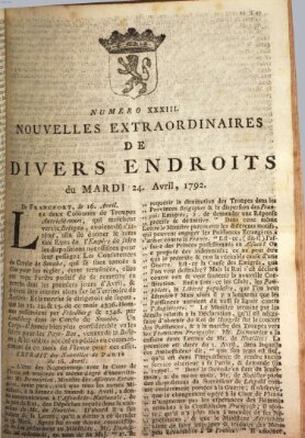 Nouvelles extraordinaires de divers endroits Dienstag 24. April 1792