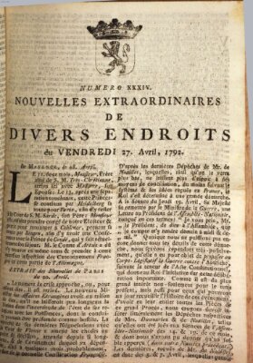 Nouvelles extraordinaires de divers endroits Freitag 27. April 1792