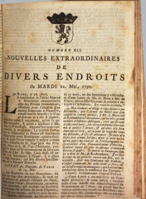 Nouvelles extraordinaires de divers endroits Dienstag 22. Mai 1792