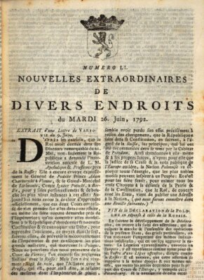 Nouvelles extraordinaires de divers endroits Dienstag 26. Juni 1792