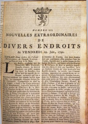 Nouvelles extraordinaires de divers endroits Freitag 29. Juni 1792