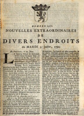 Nouvelles extraordinaires de divers endroits Dienstag 3. Juli 1792