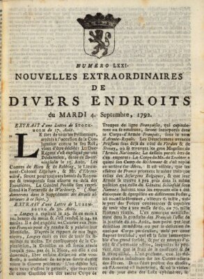 Nouvelles extraordinaires de divers endroits Dienstag 4. September 1792