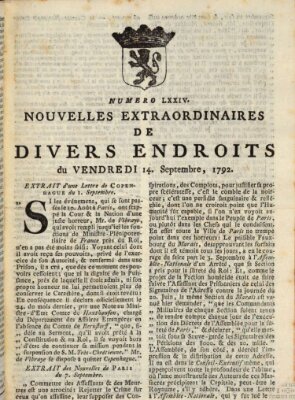 Nouvelles extraordinaires de divers endroits Freitag 14. September 1792