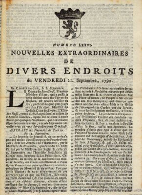 Nouvelles extraordinaires de divers endroits Freitag 21. September 1792