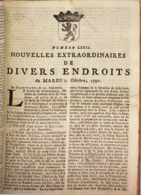 Nouvelles extraordinaires de divers endroits Dienstag 2. Oktober 1792