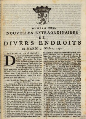 Nouvelles extraordinaires de divers endroits Dienstag 9. Oktober 1792