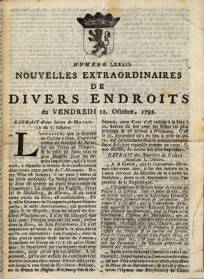 Nouvelles extraordinaires de divers endroits Freitag 12. Oktober 1792