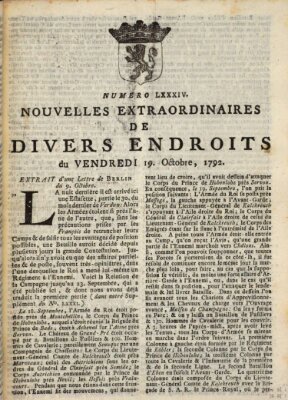 Nouvelles extraordinaires de divers endroits Freitag 19. Oktober 1792