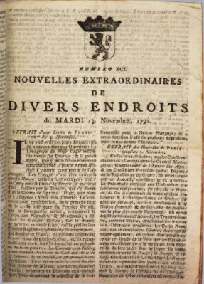 Nouvelles extraordinaires de divers endroits Dienstag 13. November 1792