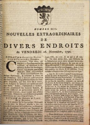 Nouvelles extraordinaires de divers endroits Freitag 16. November 1792