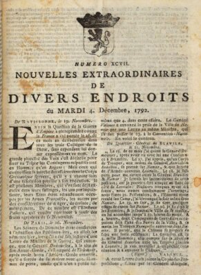 Nouvelles extraordinaires de divers endroits Dienstag 4. Dezember 1792