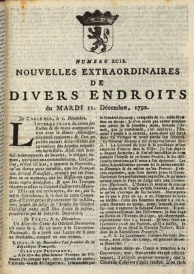 Nouvelles extraordinaires de divers endroits Dienstag 11. Dezember 1792