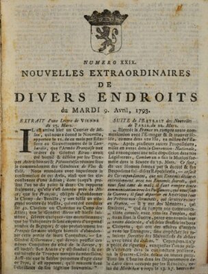 Nouvelles extraordinaires de divers endroits Dienstag 9. April 1793