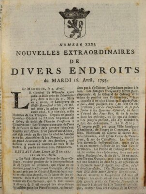 Nouvelles extraordinaires de divers endroits Dienstag 16. April 1793