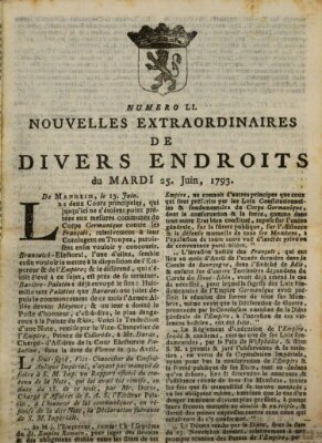 Nouvelles extraordinaires de divers endroits Dienstag 25. Juni 1793