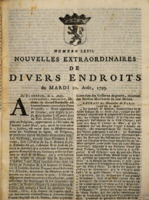 Nouvelles extraordinaires de divers endroits Dienstag 20. August 1793