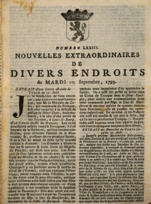 Nouvelles extraordinaires de divers endroits Dienstag 10. September 1793