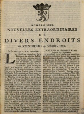 Nouvelles extraordinaires de divers endroits Freitag 4. Oktober 1793