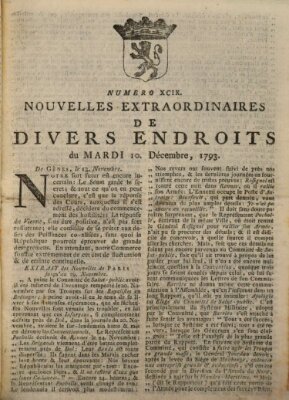 Nouvelles extraordinaires de divers endroits Dienstag 10. Dezember 1793