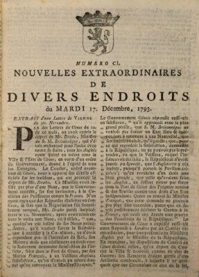 Nouvelles extraordinaires de divers endroits Dienstag 17. Dezember 1793