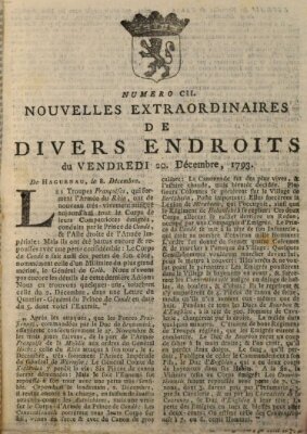 Nouvelles extraordinaires de divers endroits Freitag 20. Dezember 1793