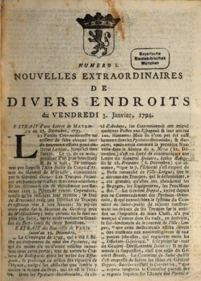 Nouvelles extraordinaires de divers endroits Freitag 3. Januar 1794