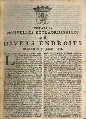 Nouvelles extraordinaires de divers endroits Dienstag 7. Januar 1794