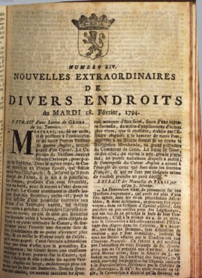 Nouvelles extraordinaires de divers endroits Dienstag 18. Februar 1794