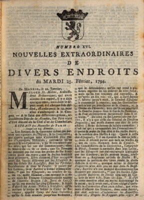 Nouvelles extraordinaires de divers endroits Dienstag 25. Februar 1794