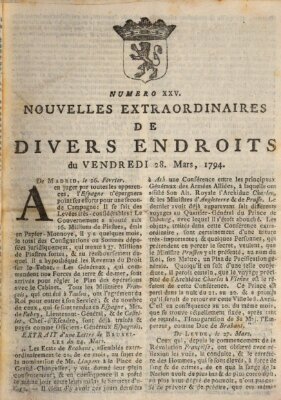 Nouvelles extraordinaires de divers endroits Freitag 28. März 1794