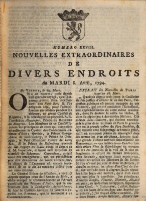 Nouvelles extraordinaires de divers endroits Dienstag 8. April 1794