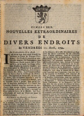 Nouvelles extraordinaires de divers endroits Freitag 11. April 1794