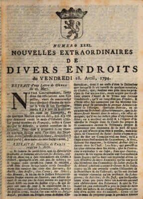 Nouvelles extraordinaires de divers endroits Freitag 18. April 1794