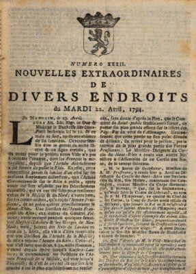 Nouvelles extraordinaires de divers endroits Dienstag 22. April 1794