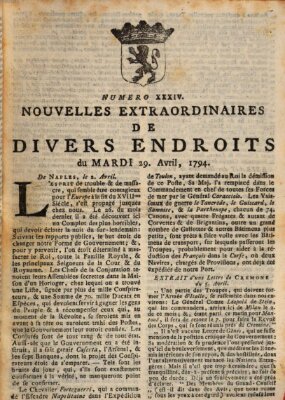 Nouvelles extraordinaires de divers endroits Dienstag 29. April 1794