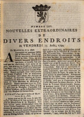 Nouvelles extraordinaires de divers endroits Freitag 15. August 1794