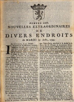 Nouvelles extraordinaires de divers endroits Dienstag 19. August 1794