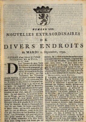 Nouvelles extraordinaires de divers endroits Dienstag 2. September 1794