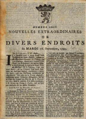 Nouvelles extraordinaires de divers endroits Dienstag 16. September 1794