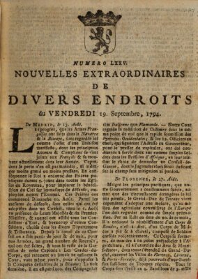 Nouvelles extraordinaires de divers endroits Freitag 19. September 1794