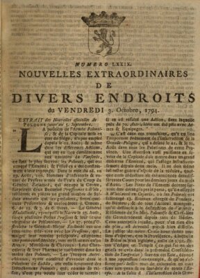 Nouvelles extraordinaires de divers endroits Freitag 3. Oktober 1794