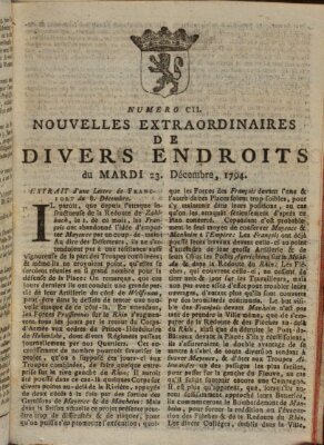 Nouvelles extraordinaires de divers endroits Dienstag 23. Dezember 1794