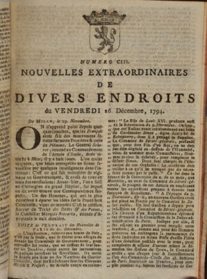 Nouvelles extraordinaires de divers endroits Freitag 26. Dezember 1794