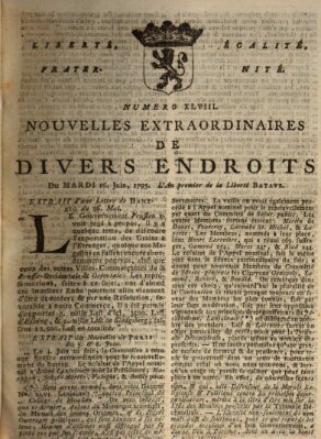 Nouvelles extraordinaires de divers endroits Dienstag 16. Juni 1795