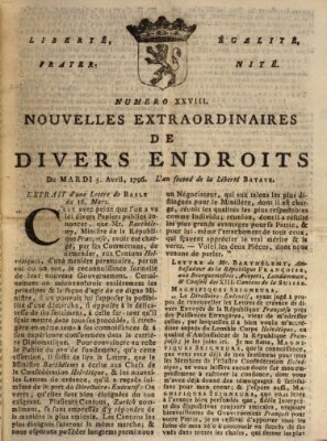 Nouvelles extraordinaires de divers endroits Dienstag 5. April 1796