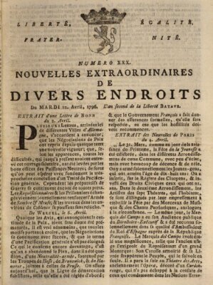 Nouvelles extraordinaires de divers endroits Dienstag 12. April 1796