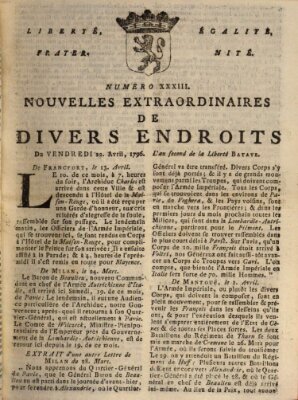 Nouvelles extraordinaires de divers endroits Freitag 22. April 1796